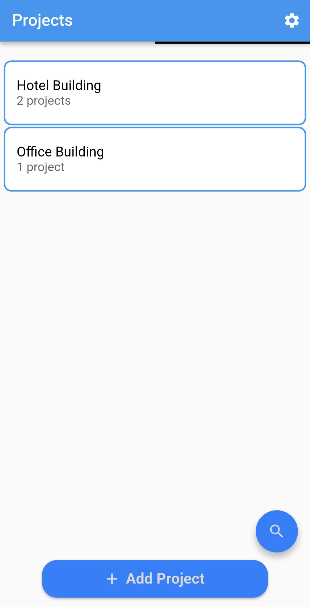 Project details screen