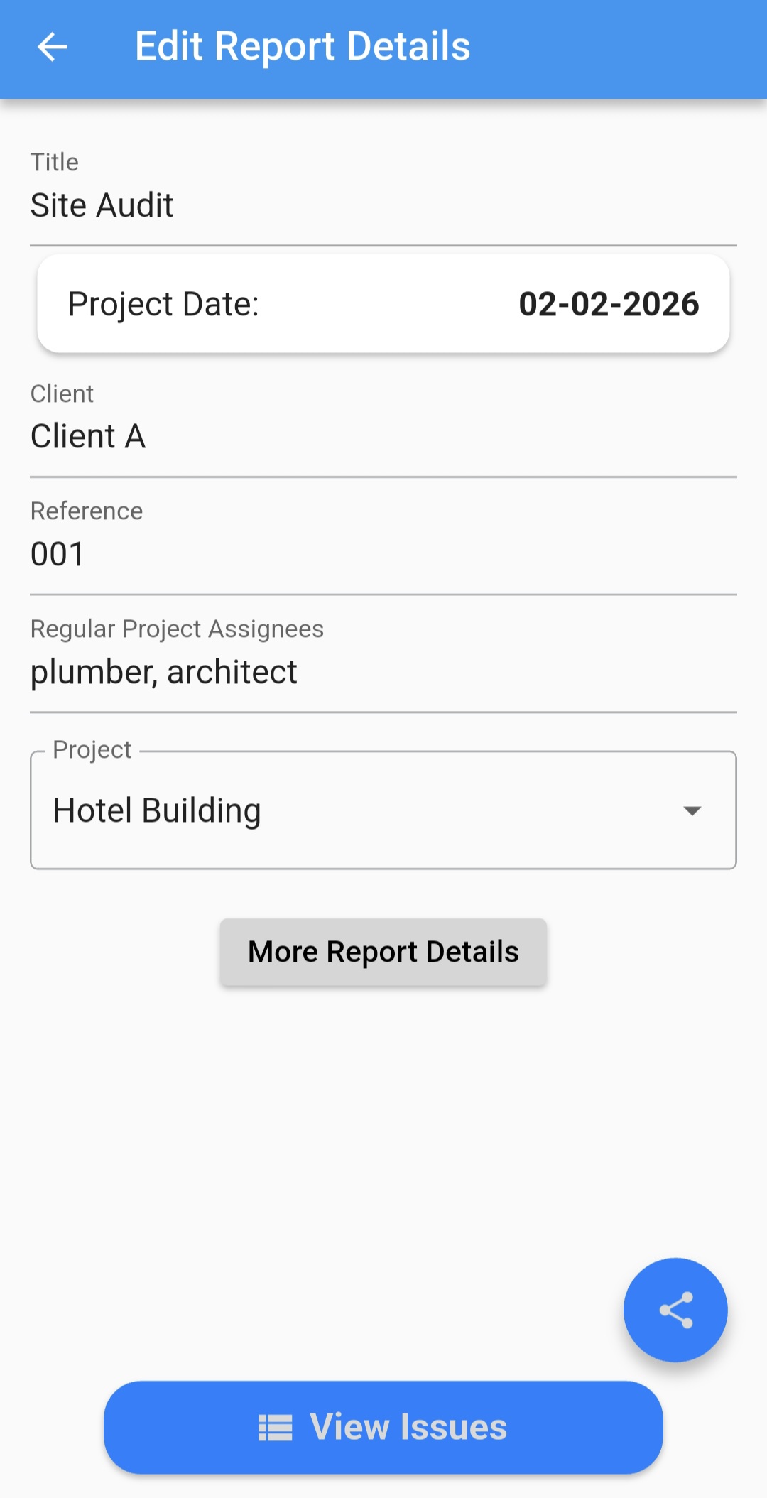 Snag item capture screen